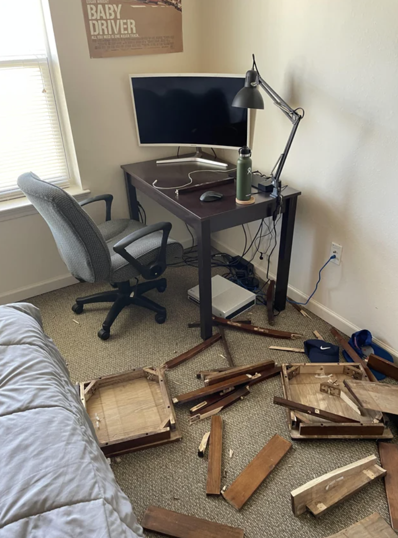 a destroyed piece of furniture