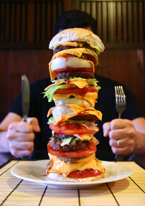 A giant burger on a plate