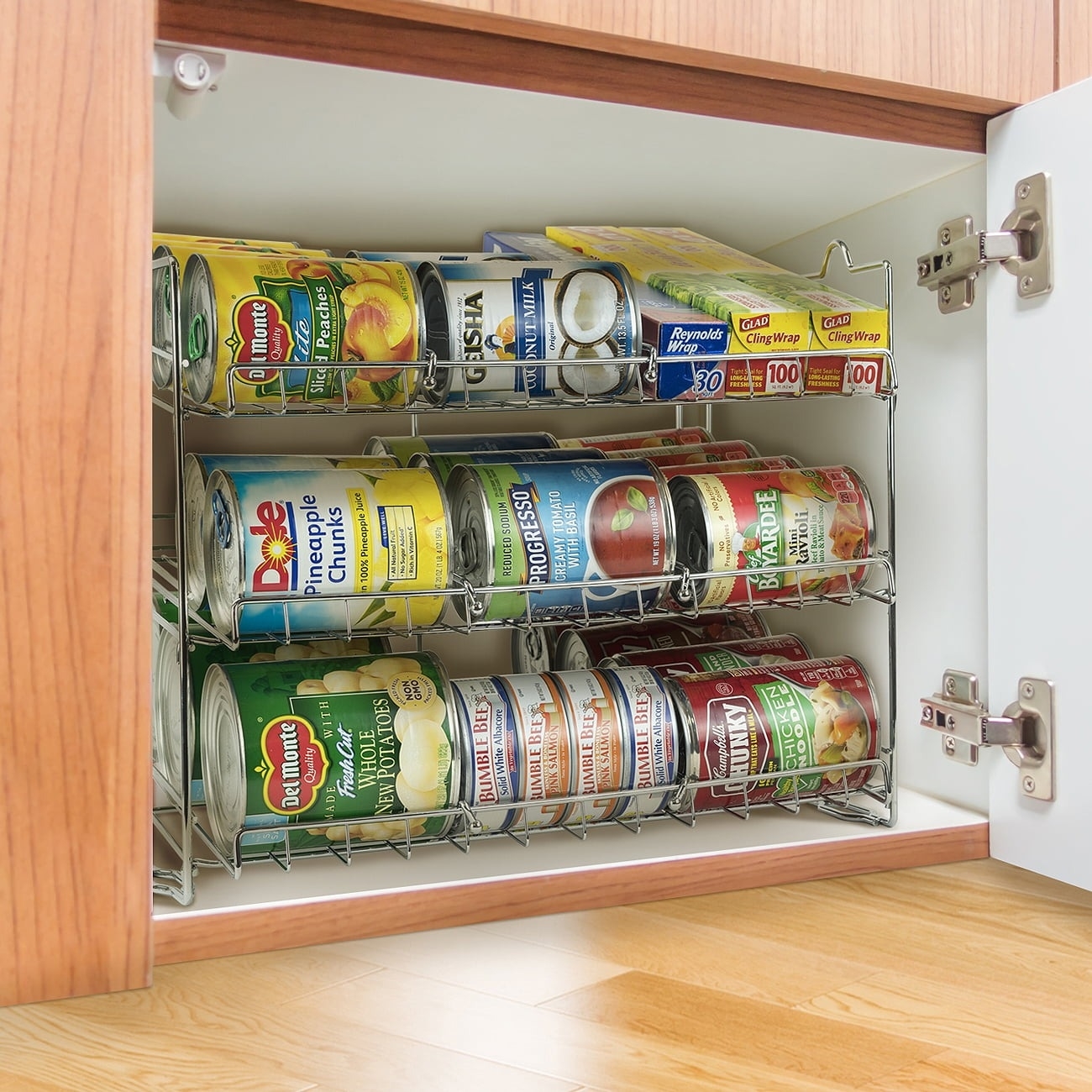 a can organizer in a drawer