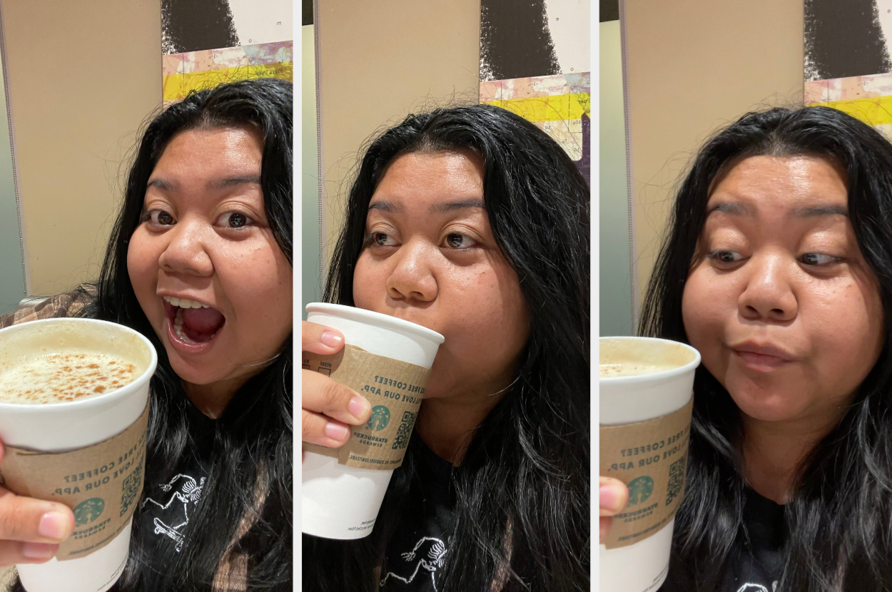 The author is showing the stages of her reaction after trying the new drink