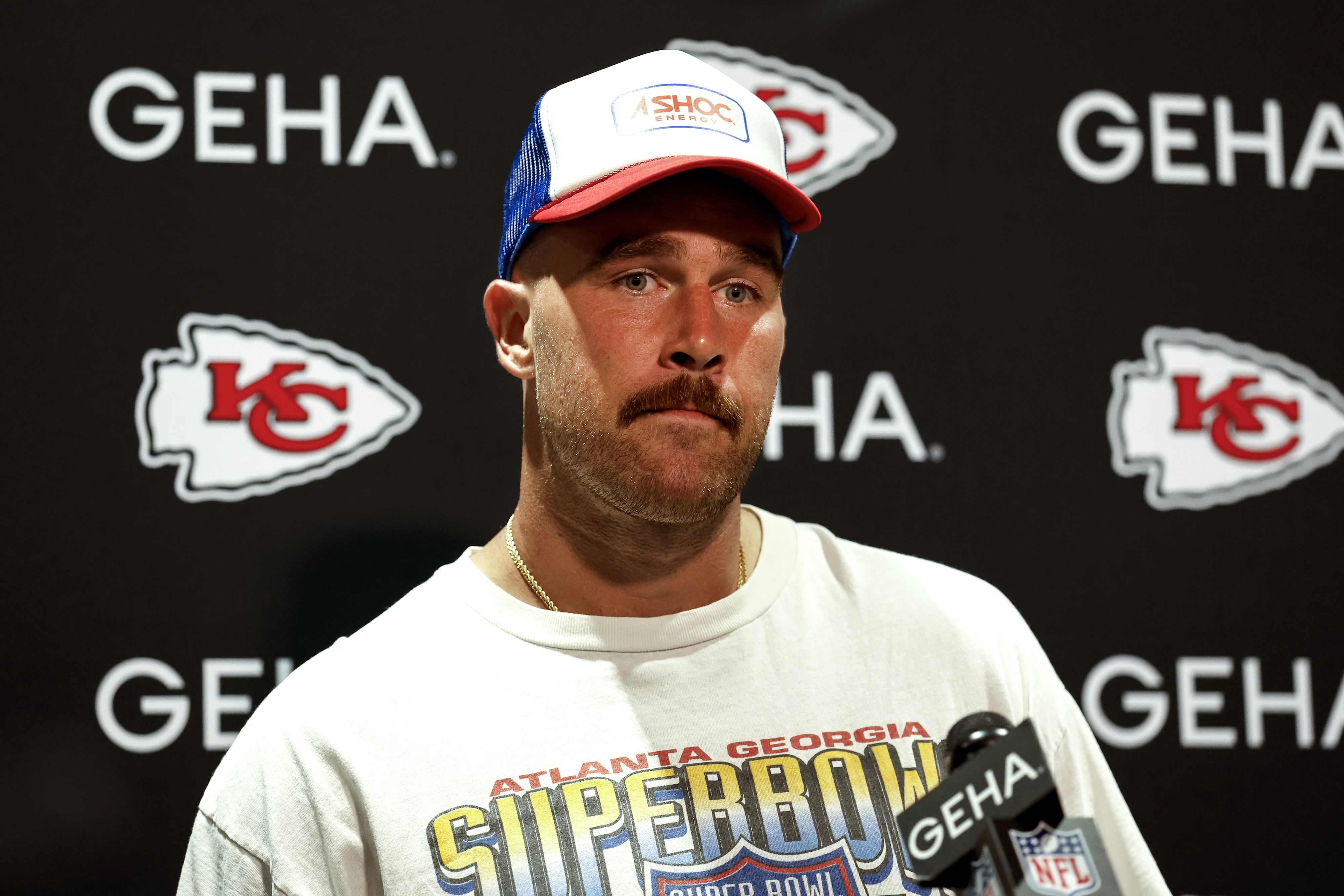 closeup of him during a press conference