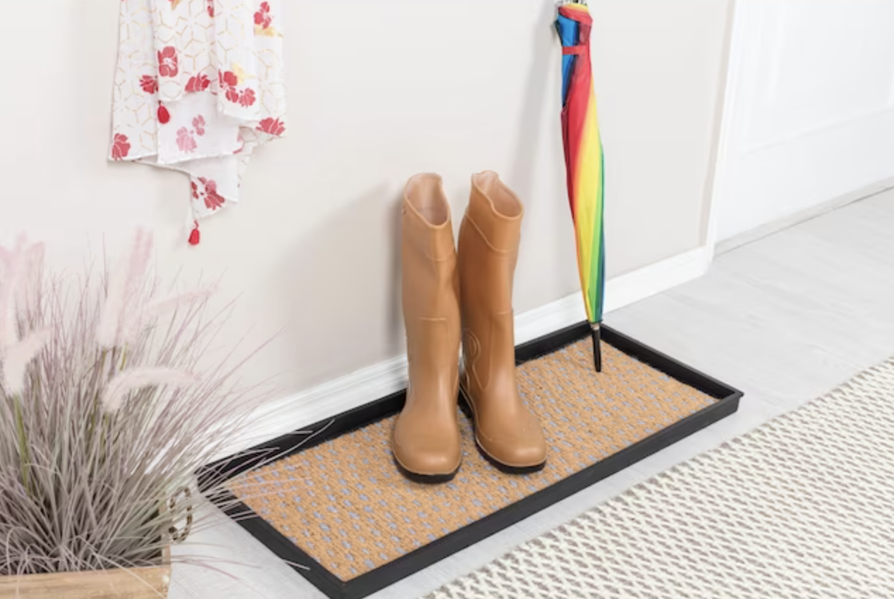 boots on tray inside home