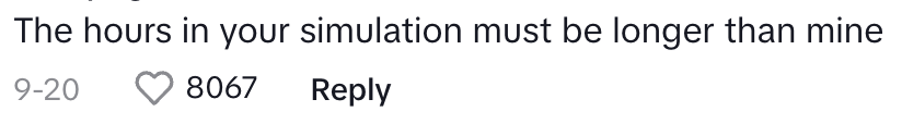 Commenter writing &quot;The hours in your simulation must be longer than mine&quot;