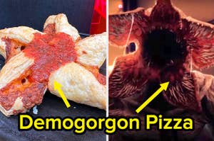 Pizza shaped like a star, and a demogorgon's head from stranger things
