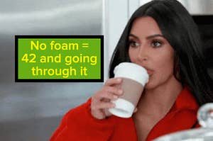 Kim Kardashian drinking coffee.