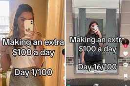 Every day for the past few weeks, Jackie posts a video sharing progress toward her goal — and she has quite a few different ways of getting to $100 each day after work.