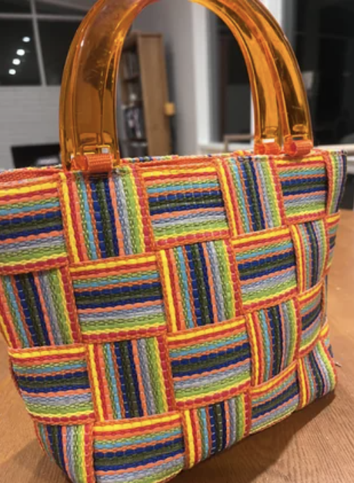 Closeup of a multi-colored purse