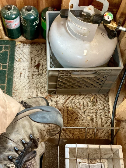 propane inside a milk crate