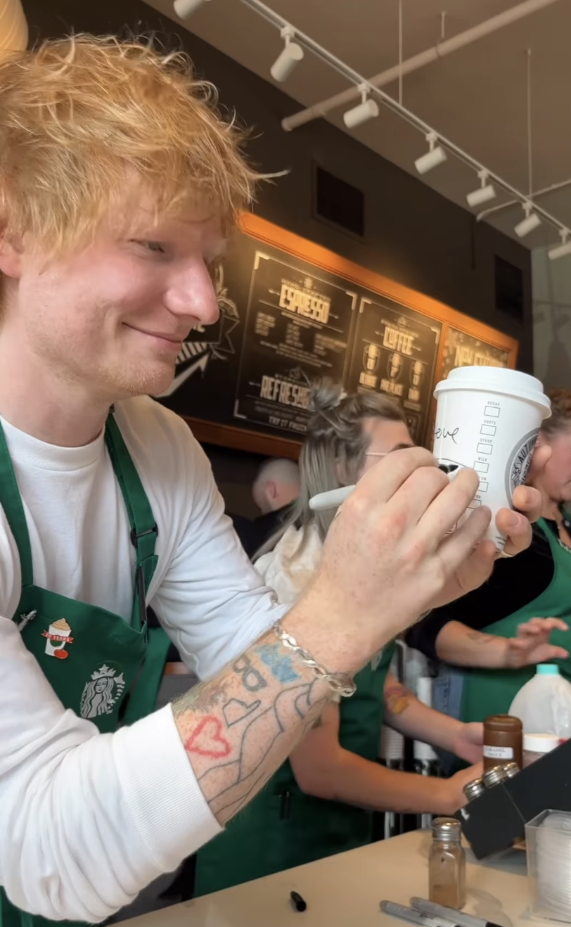 Ed Sheeran working at Starbucks