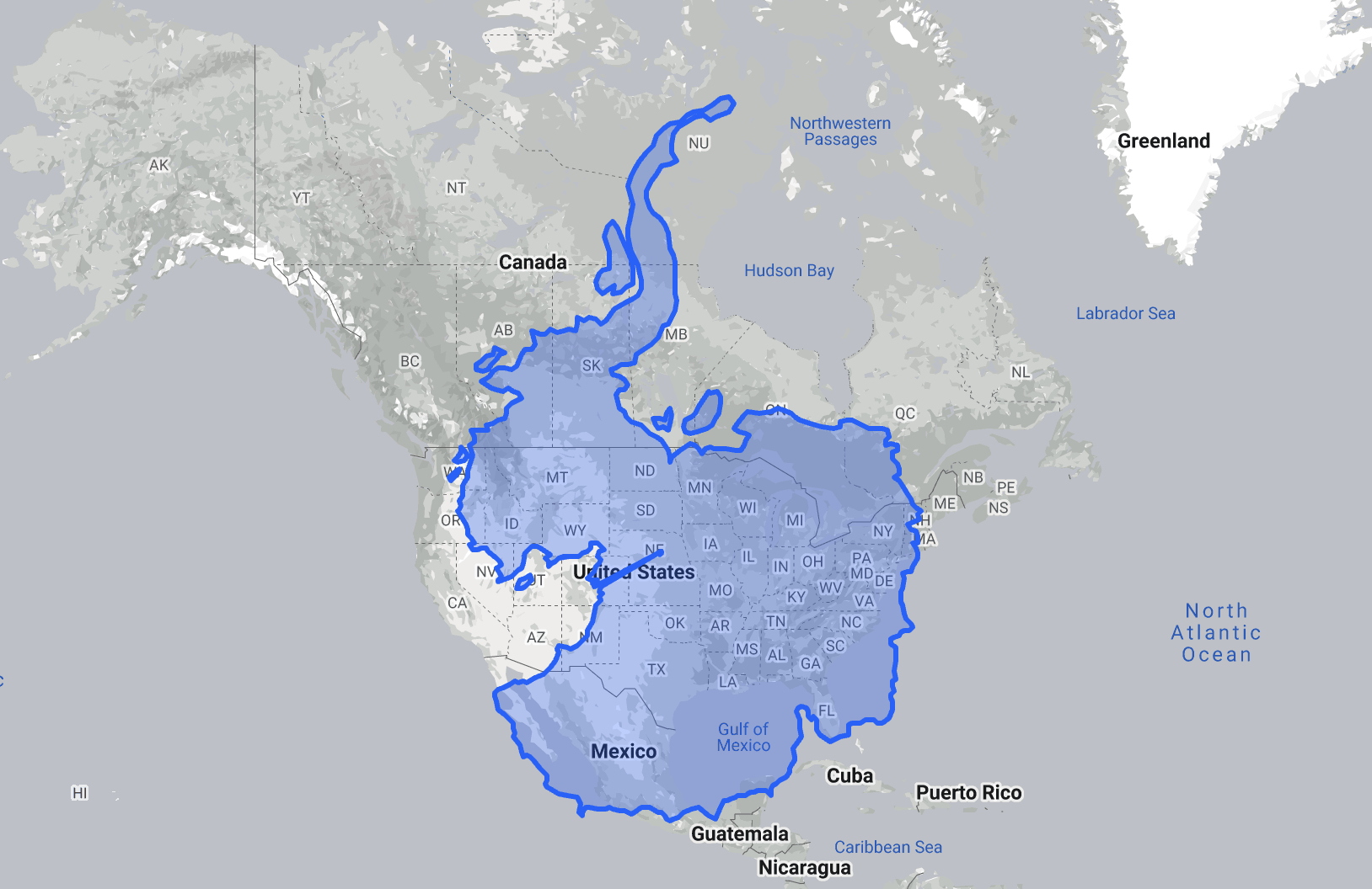 Antarctica is superimposed over a world map, and the width is almost the same as the US, while the length runs from Guatemala to the north of Canada