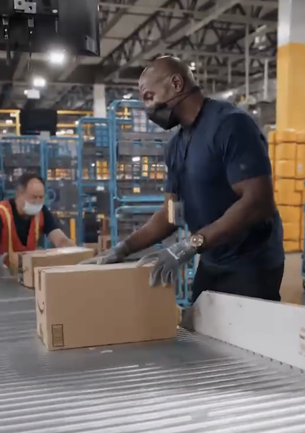 Terry Crews in an Amazon warehouse