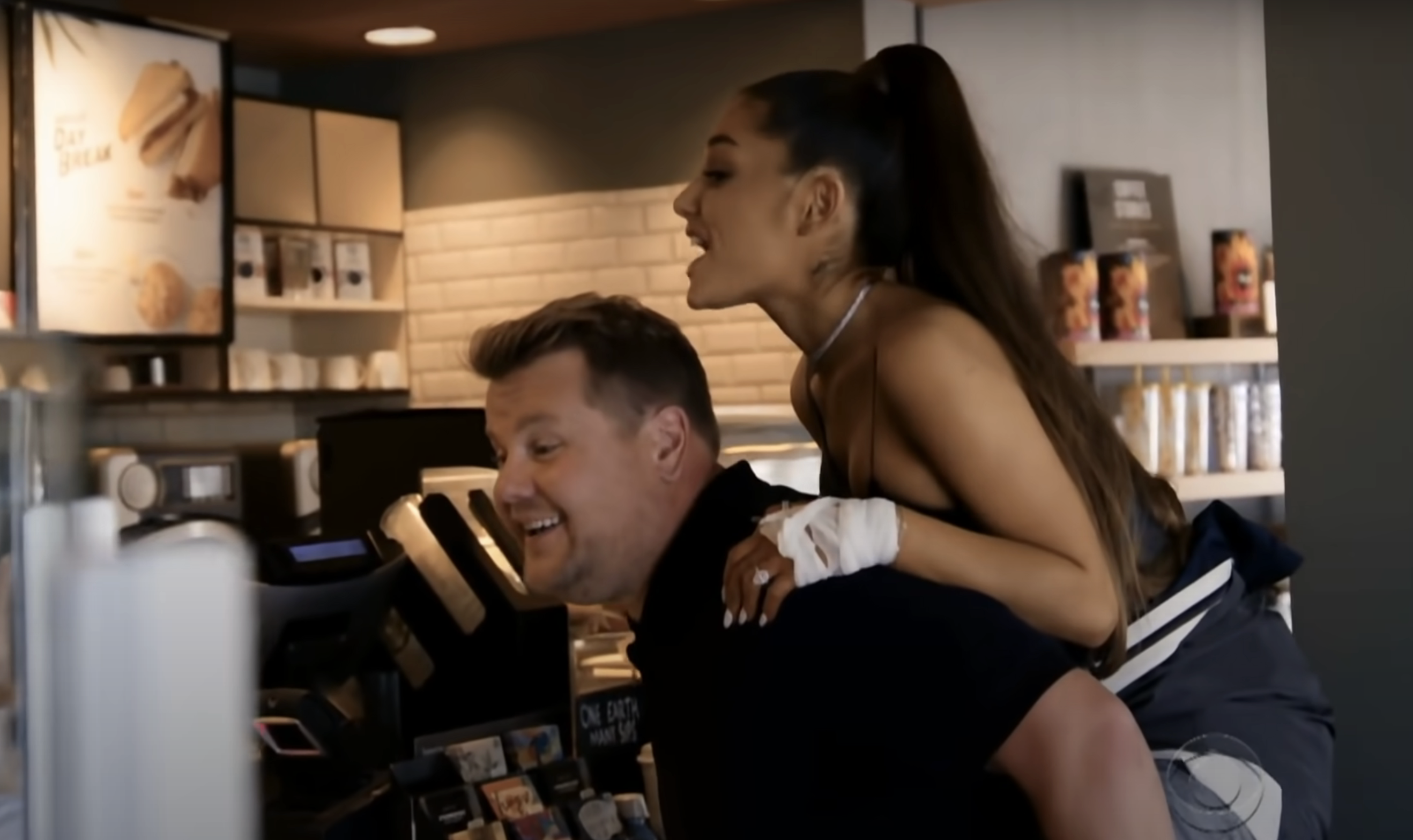 Ariana Grande and James Corden at Starbucks