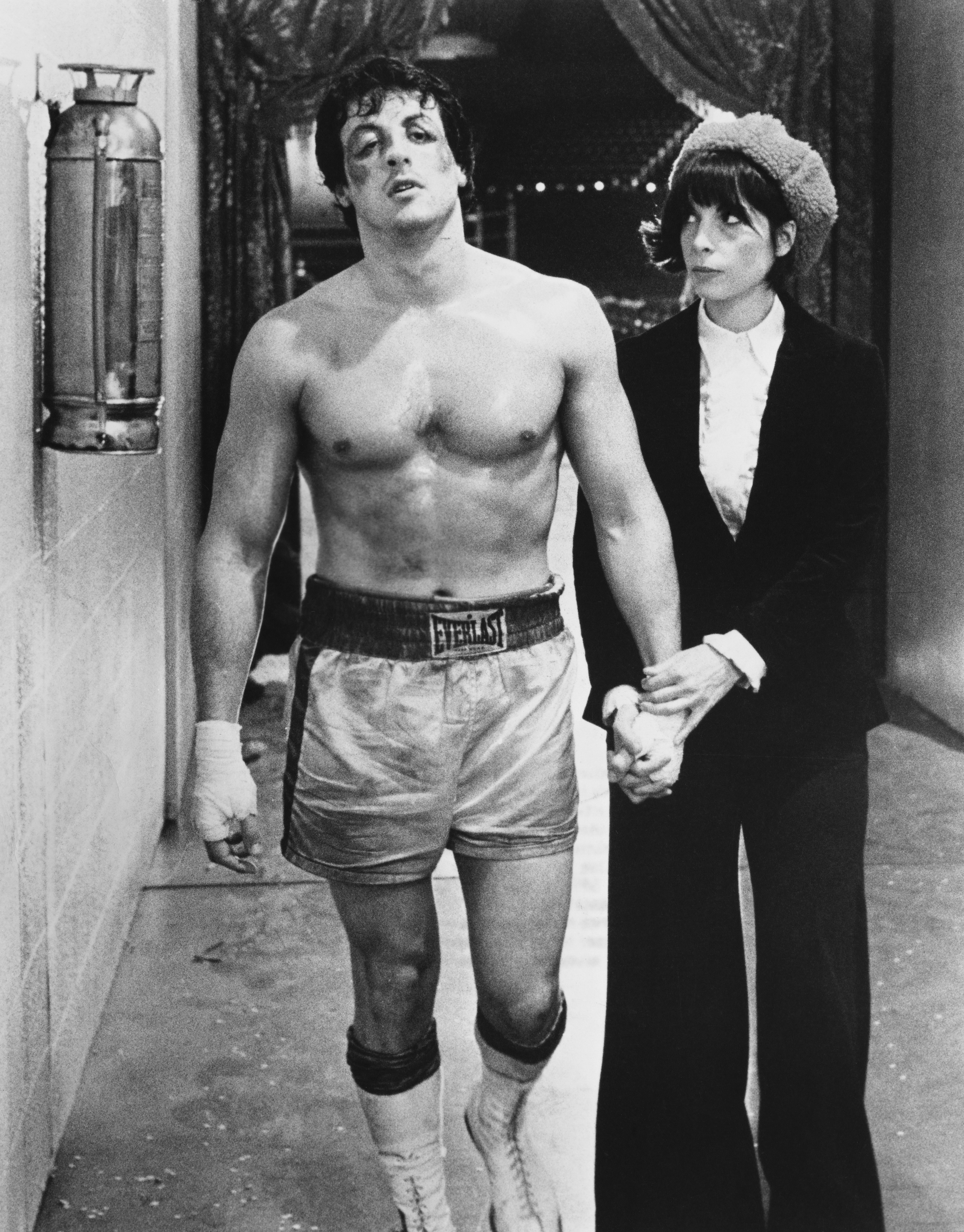 Talia as Adrian in a scene with Sylvester Stallone as Rocky