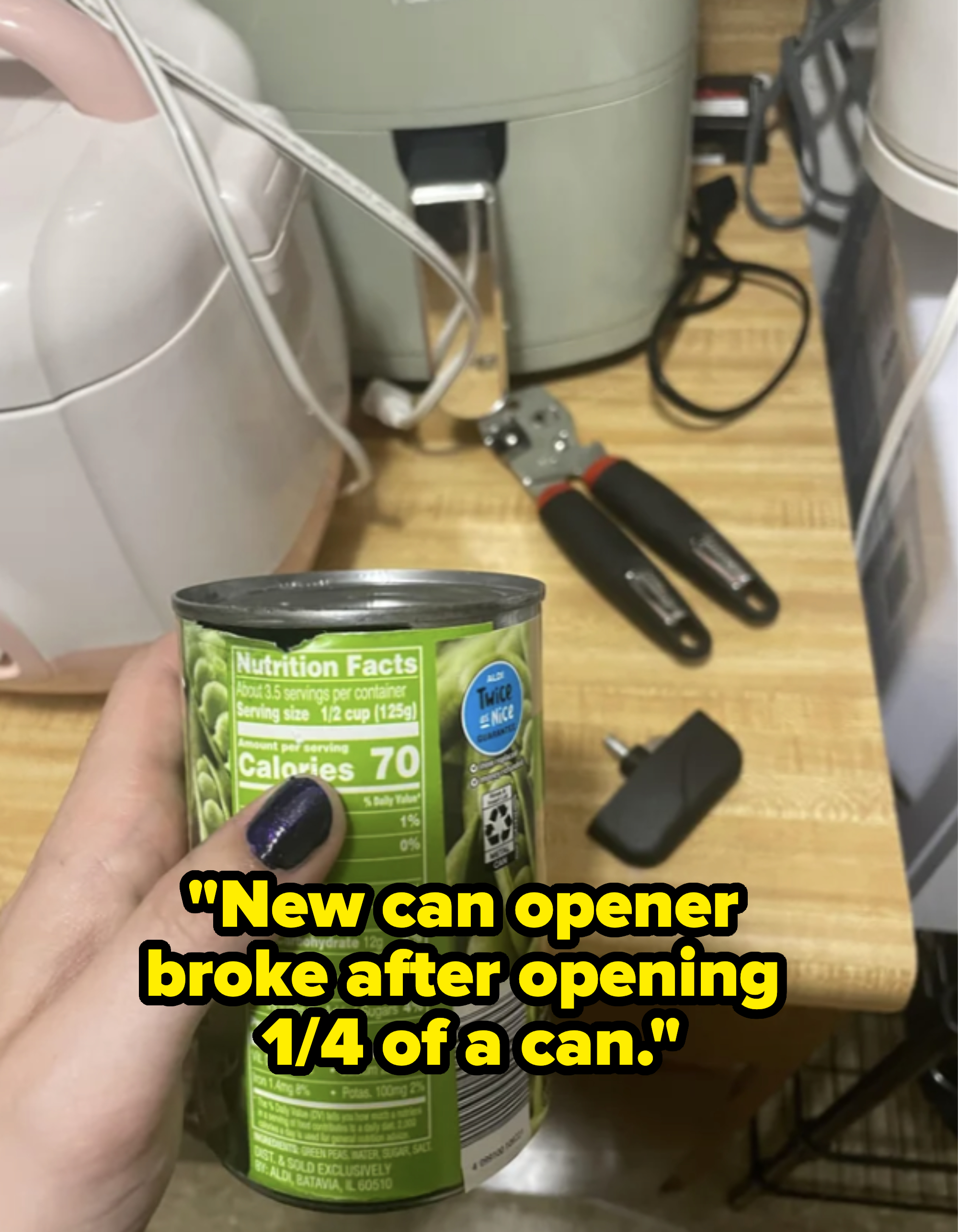 new can opener broke after opening 1/4 of a can