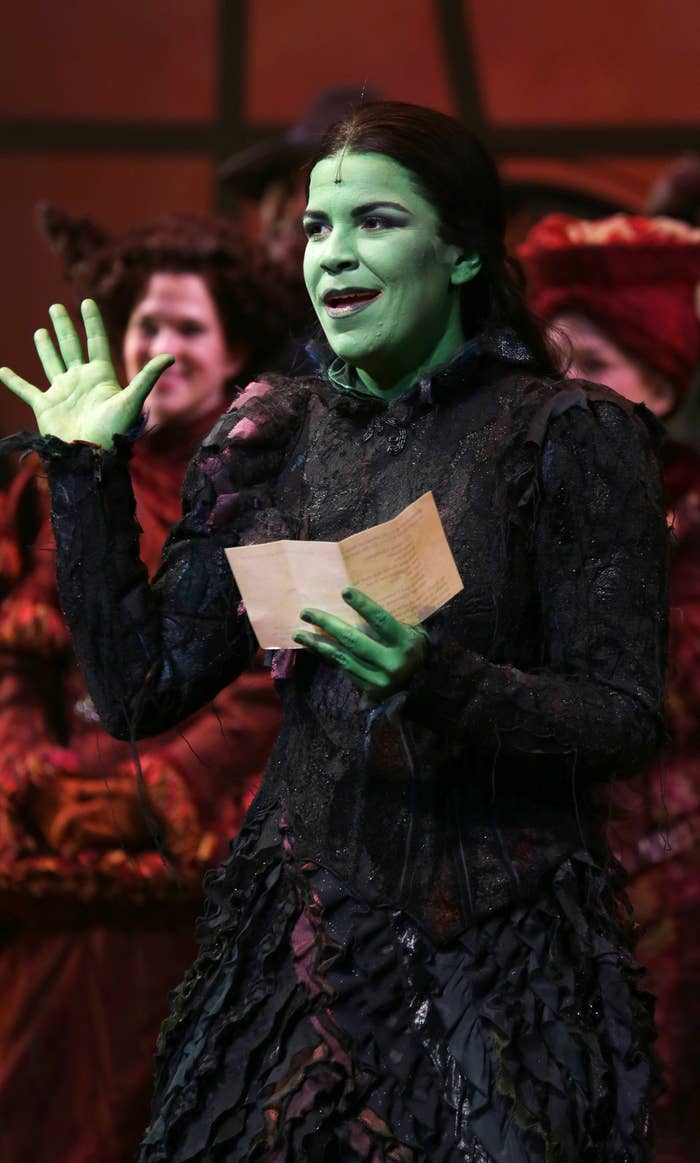 Close-up of Lindsay onstage in the role