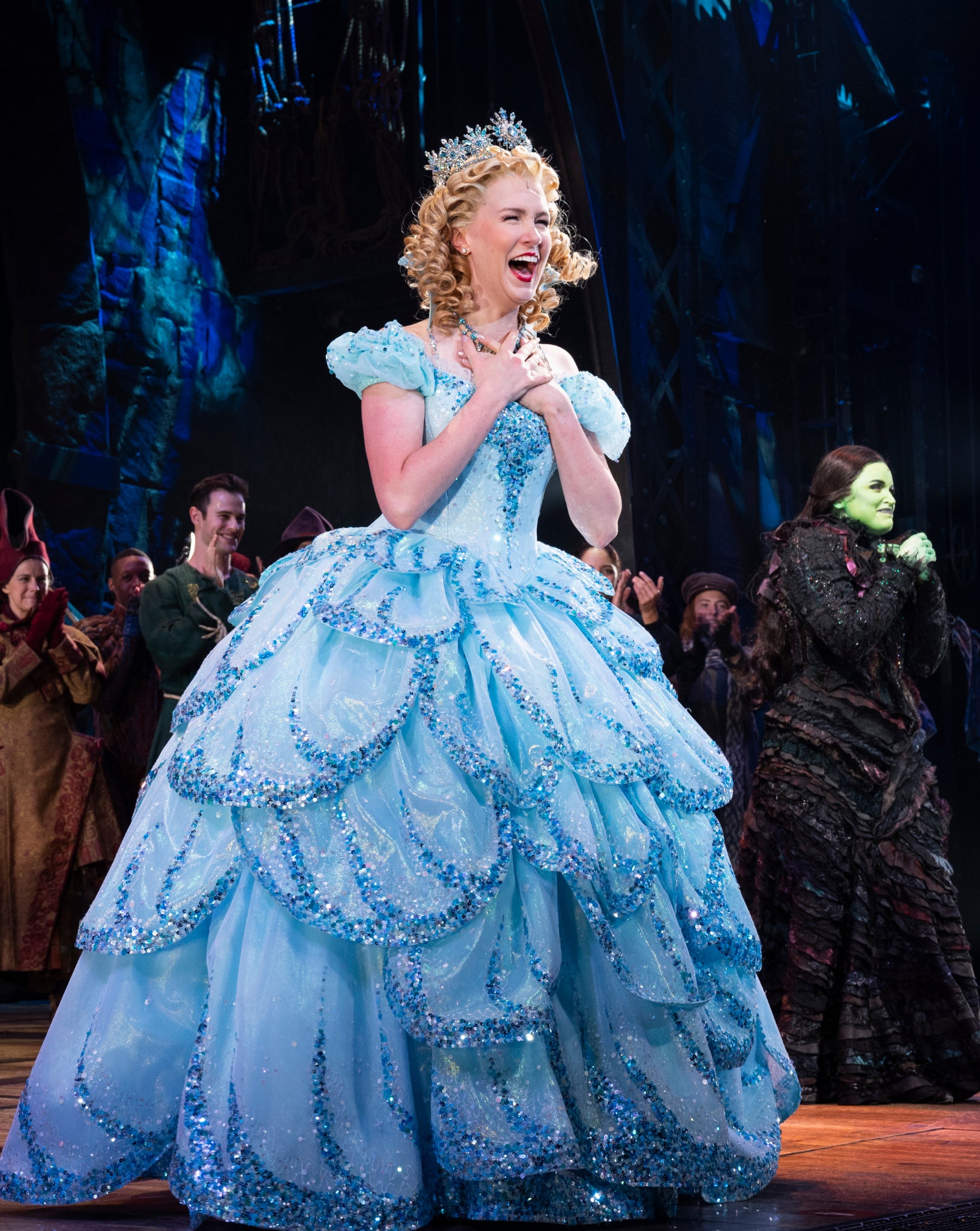 Glinda in the sequined gown onstage