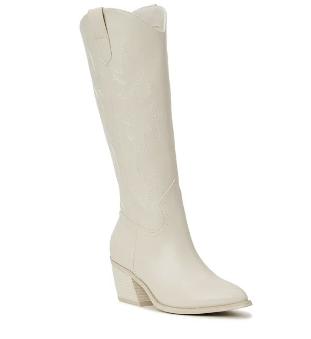 A tall white western boot