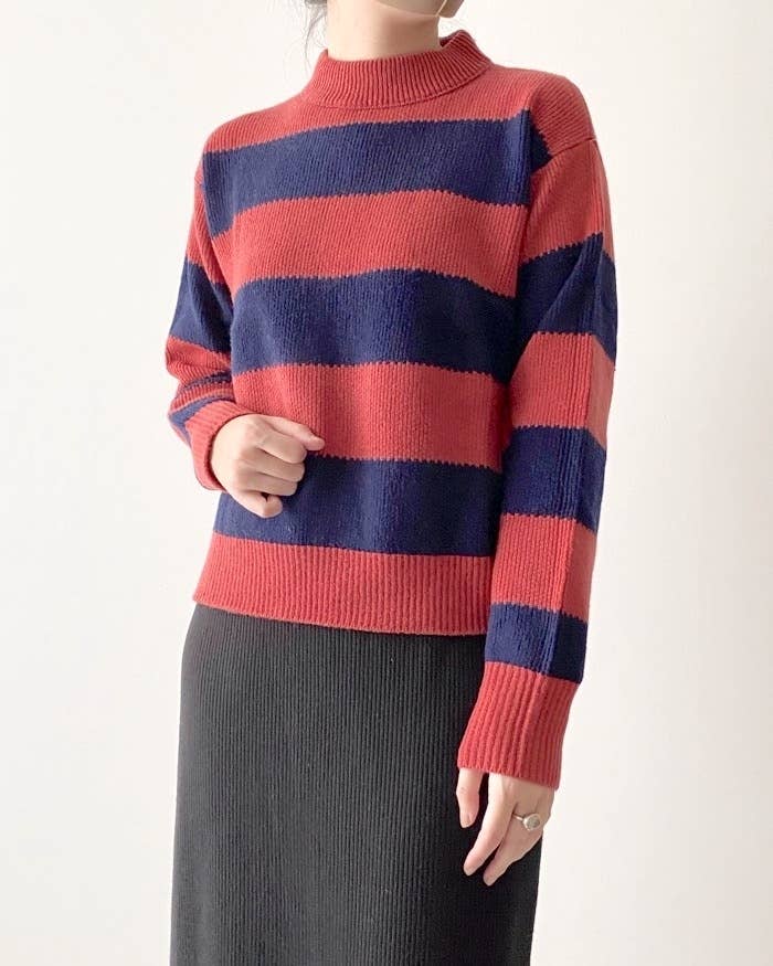 UNIQLO（ユニクロ）のおすすめトップス「プレミアムラムボーダーモックネックセーター（長袖）」