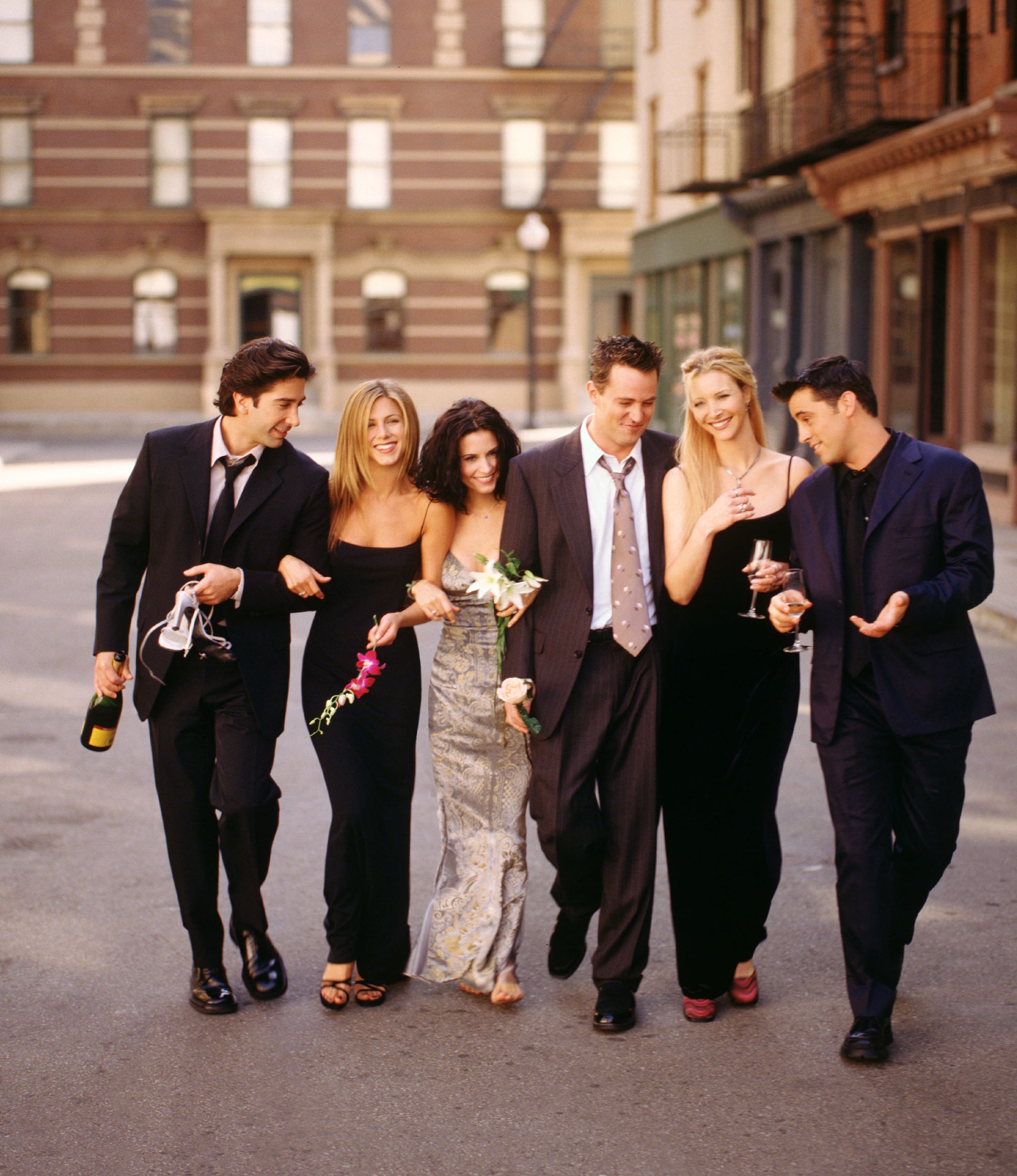 The cast of &quot;Friends&quot; walking down the street