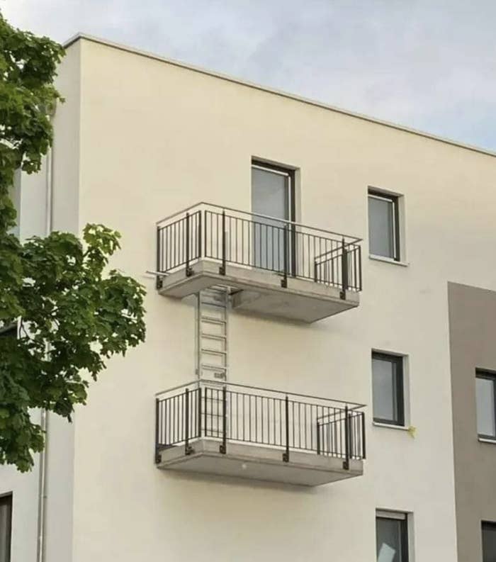 fire escape leads to a balcony with nowhere else to go