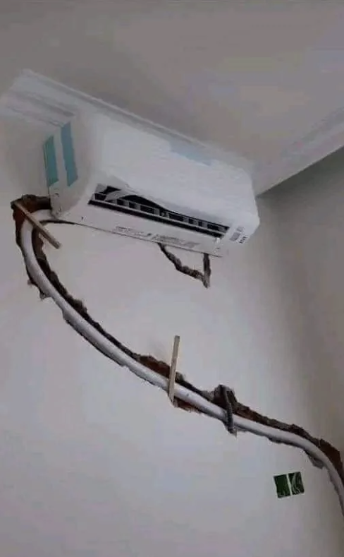 a track of wires in the wall going to the wall unit