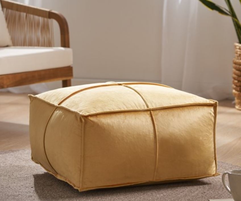 large yellow square floor pouf