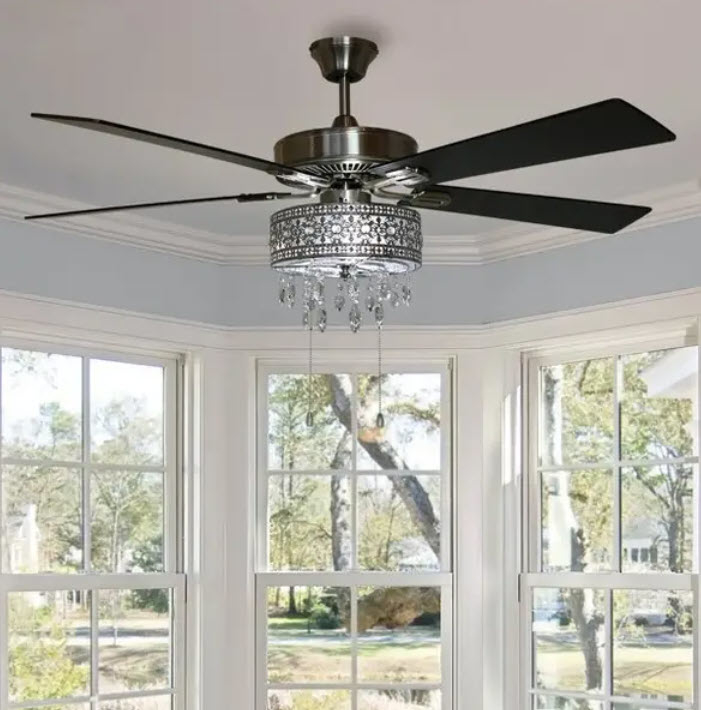 overhead fan chandelier with hanging crystals