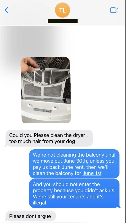 photo from the landlord with the dryer lint