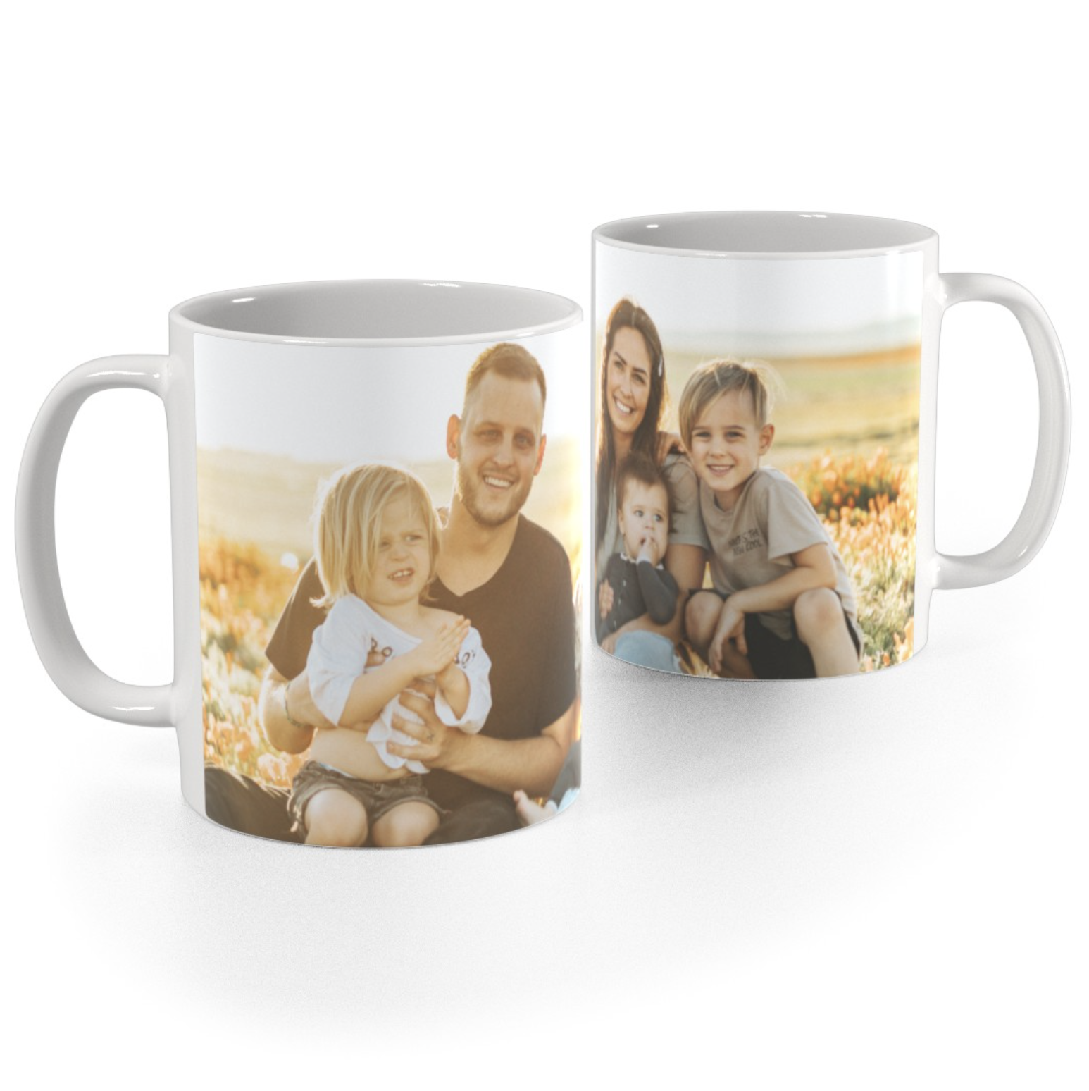 White mug with family photo on it