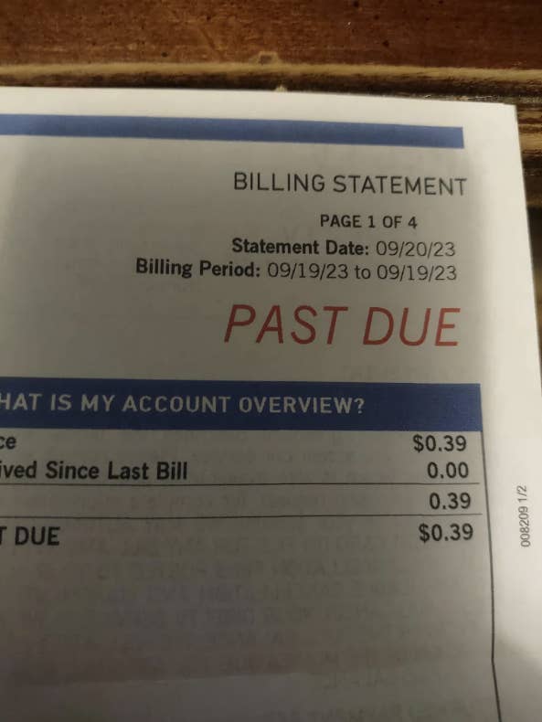 past due notice for 39 cents