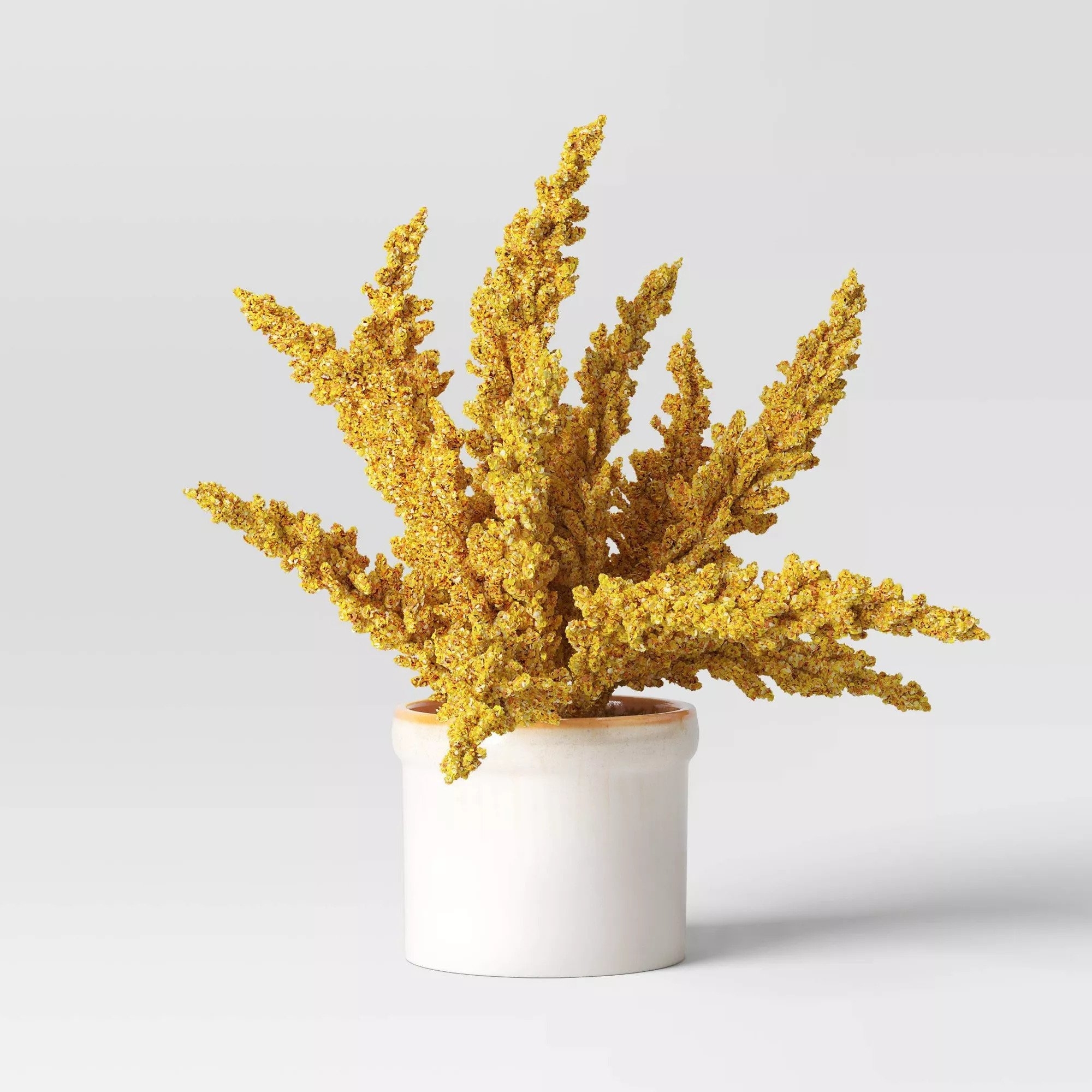 The artificial plant in an off-white ceramic pot