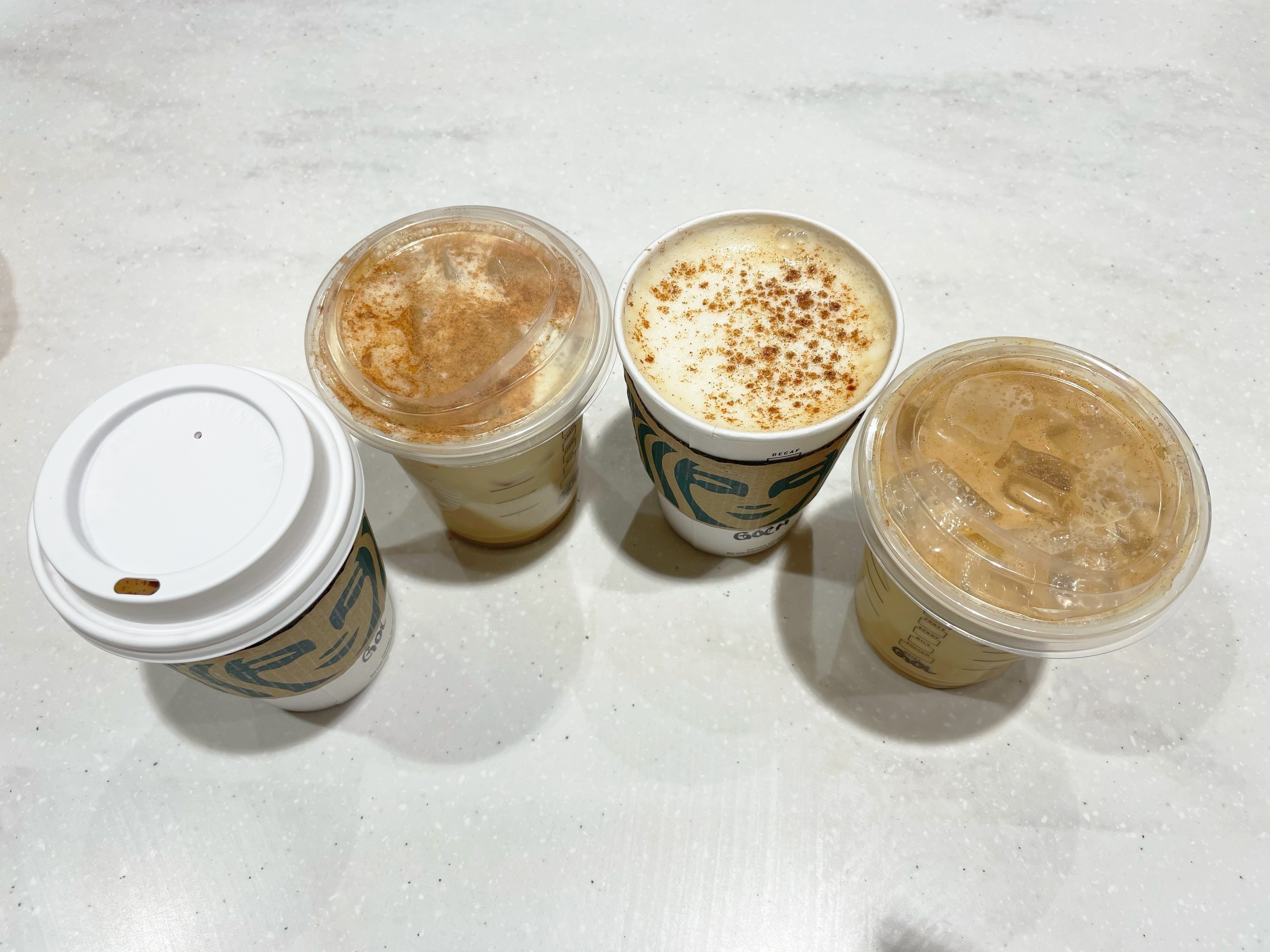 The four new drinks are being shown from the top view