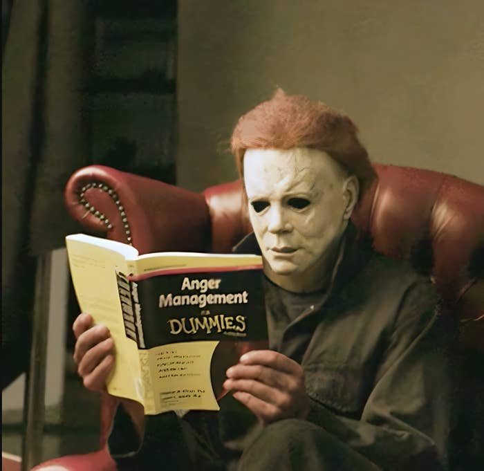 Michael Myers reading &quot;Anger Management for Dummies&quot;