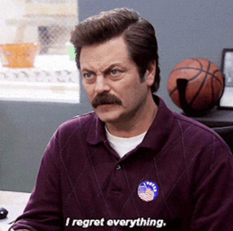 Nick Offerman on &quot;Parks &amp;amp; Rec&quot; saying i regret everything