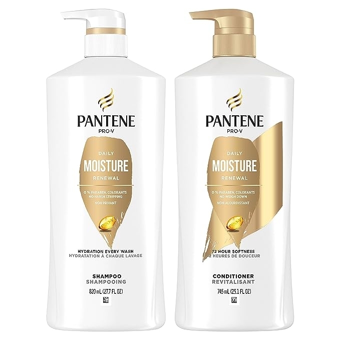 a bottle of Pantene shampoo and conditioner