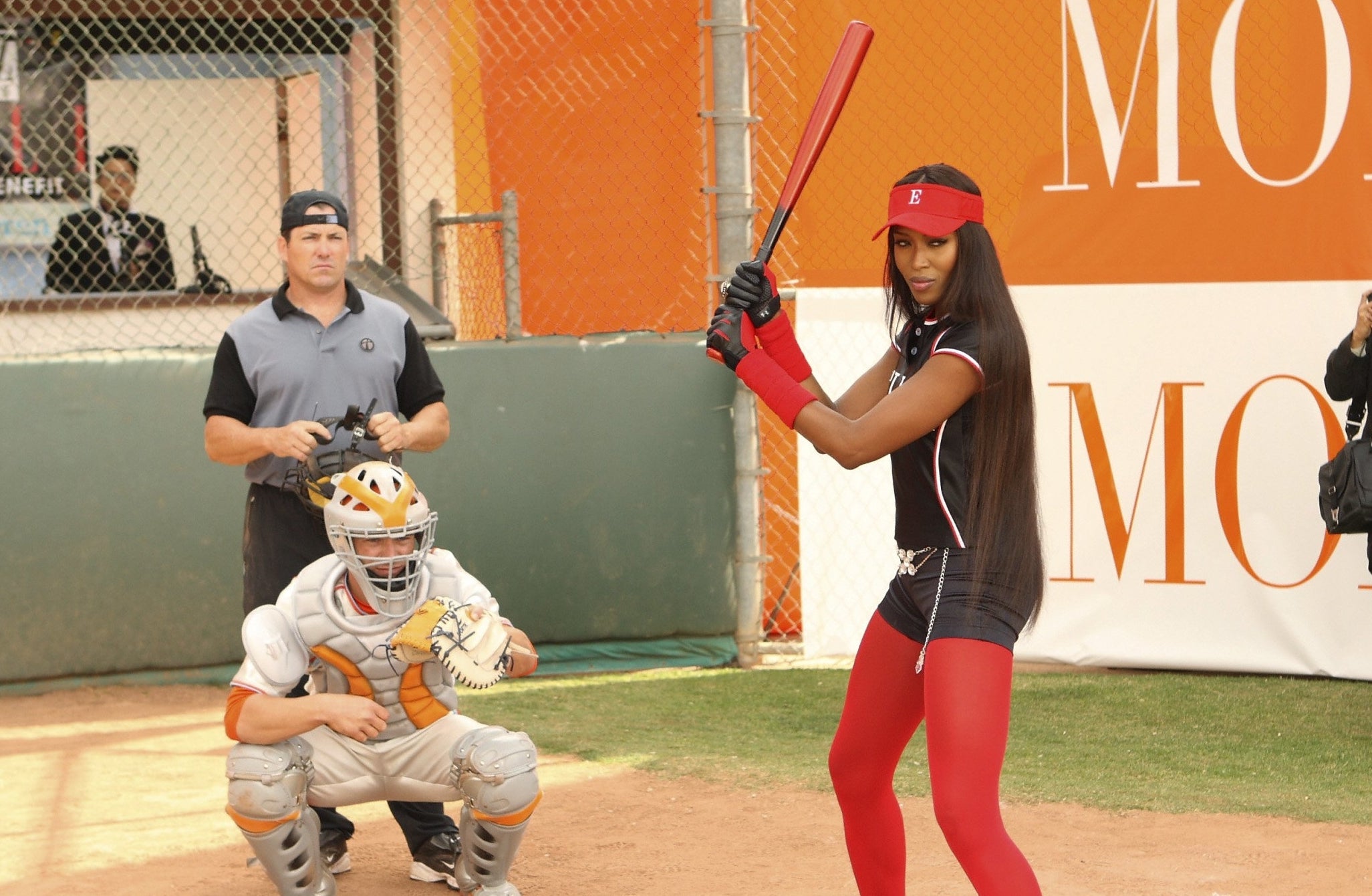 Naomi Campbell playing softball in an Ugly Betty scene