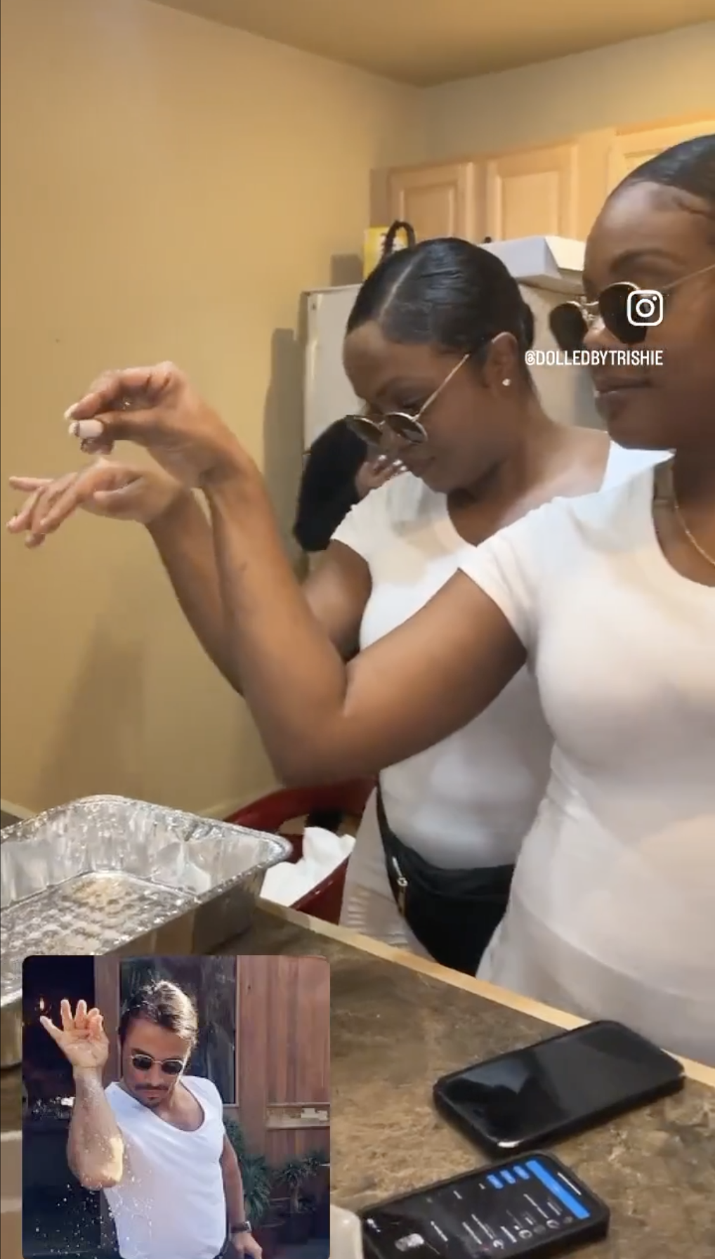 people in a tee and small shades pouring salt