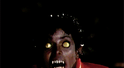 Gif of Michael Jackson&#x27;s girlfriend screams as he turns into the werewolf thing in his &quot;Thriller&quot; music video