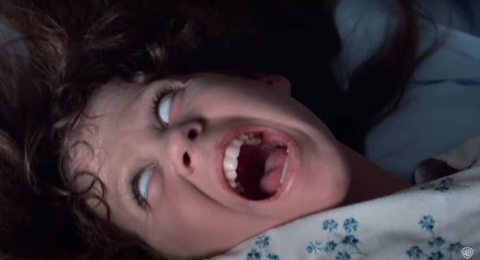 Reagan from &quot;The Exorcist&quot; in the throes of possession, with her eyes rolled back