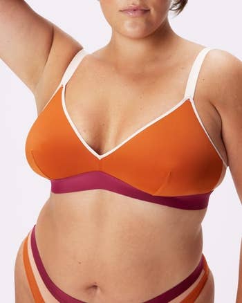 Another model wearing a color-blocked bra