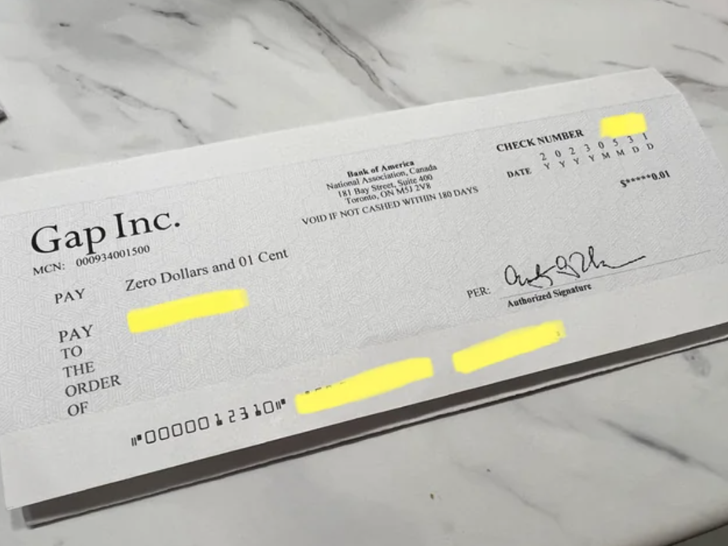 A check from the Gap