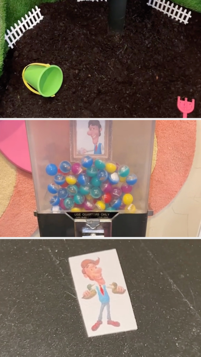 Myra&#x27;s dirt pit is being displayed, alongside her candy machine featuring a photo of Jimmy Neutron&#x27;s dad, Hugh