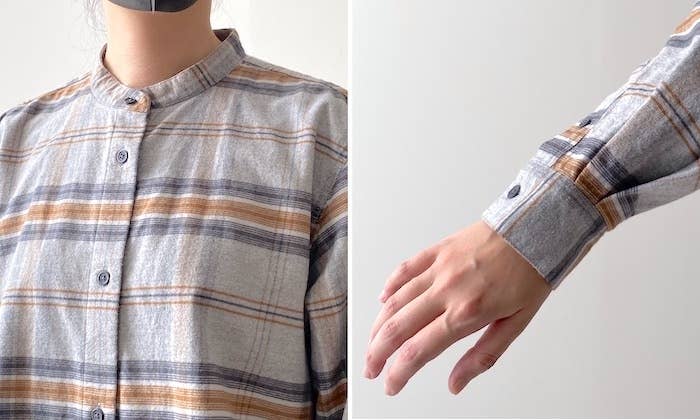 無印良品のおすすめアイテム「両面起毛フランネルスタンドカラーシャツワンピース」
