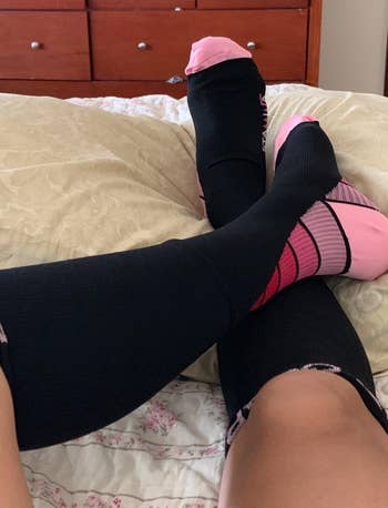 The reviewer in the black and pink socks