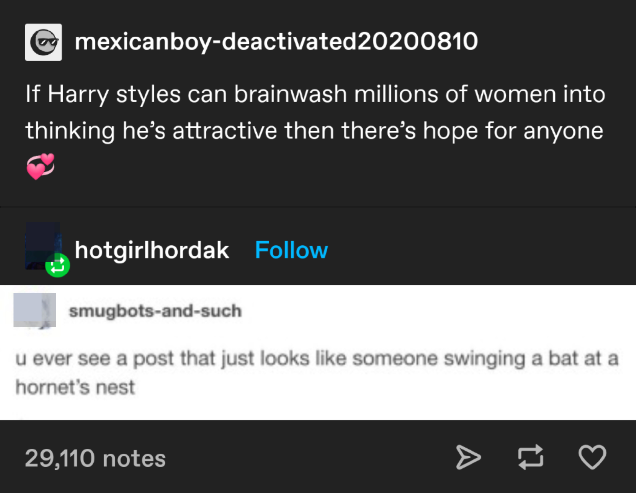 u ever see a post that just looks like someone swinging a bat at a hornet&#x27;s nest