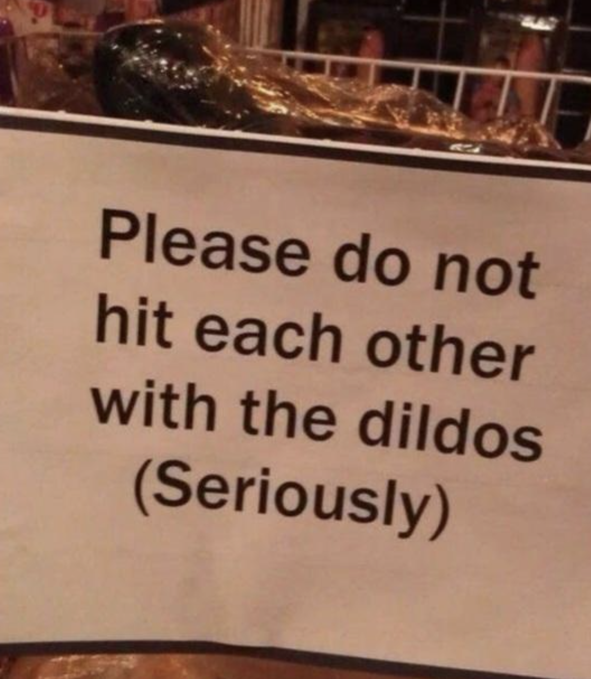 "Please do not hit each other with the dildos (seriously)"
