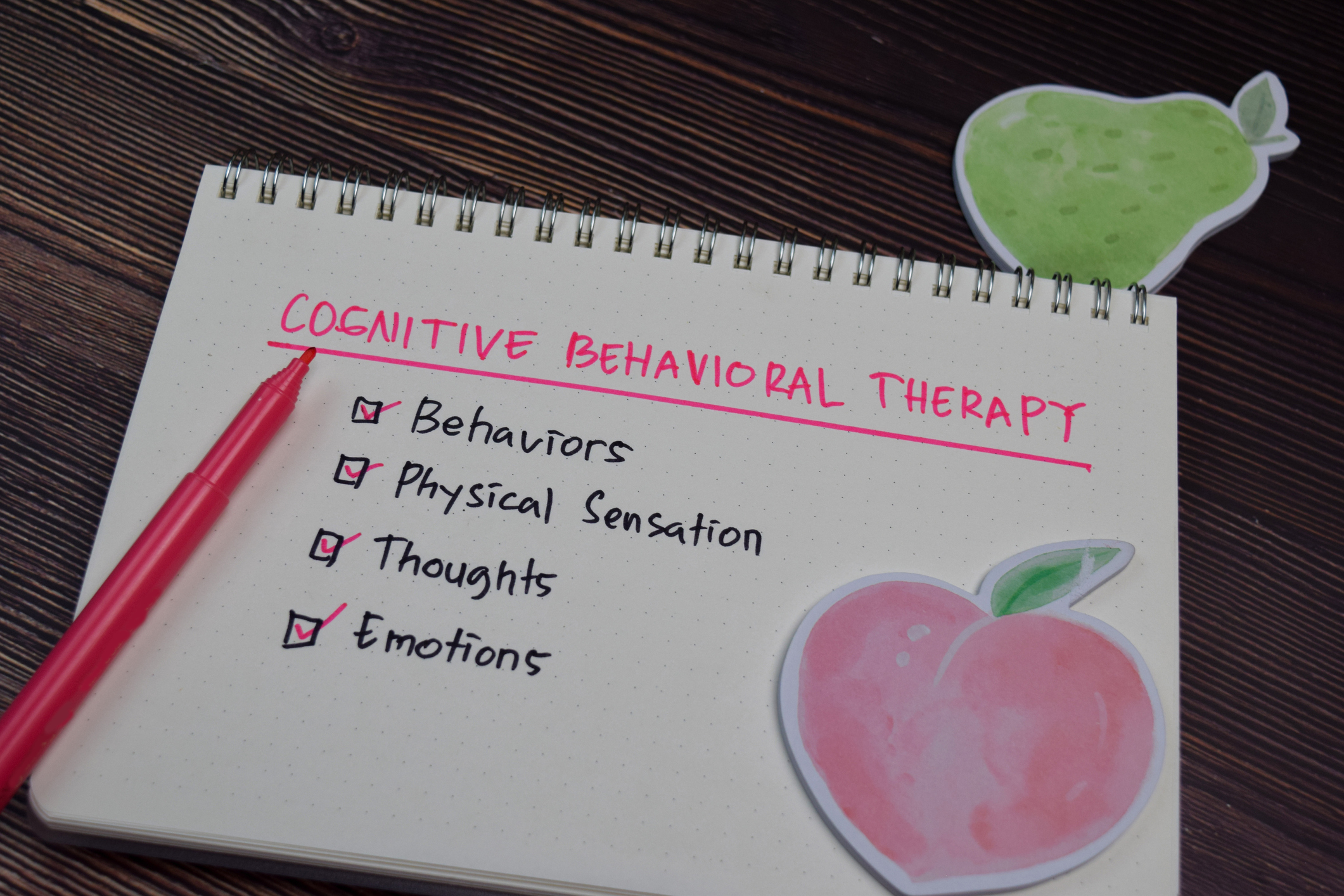 A cognitive behavioral therapy checklist that lists behaviors, physical sensation, thoughts, emotion