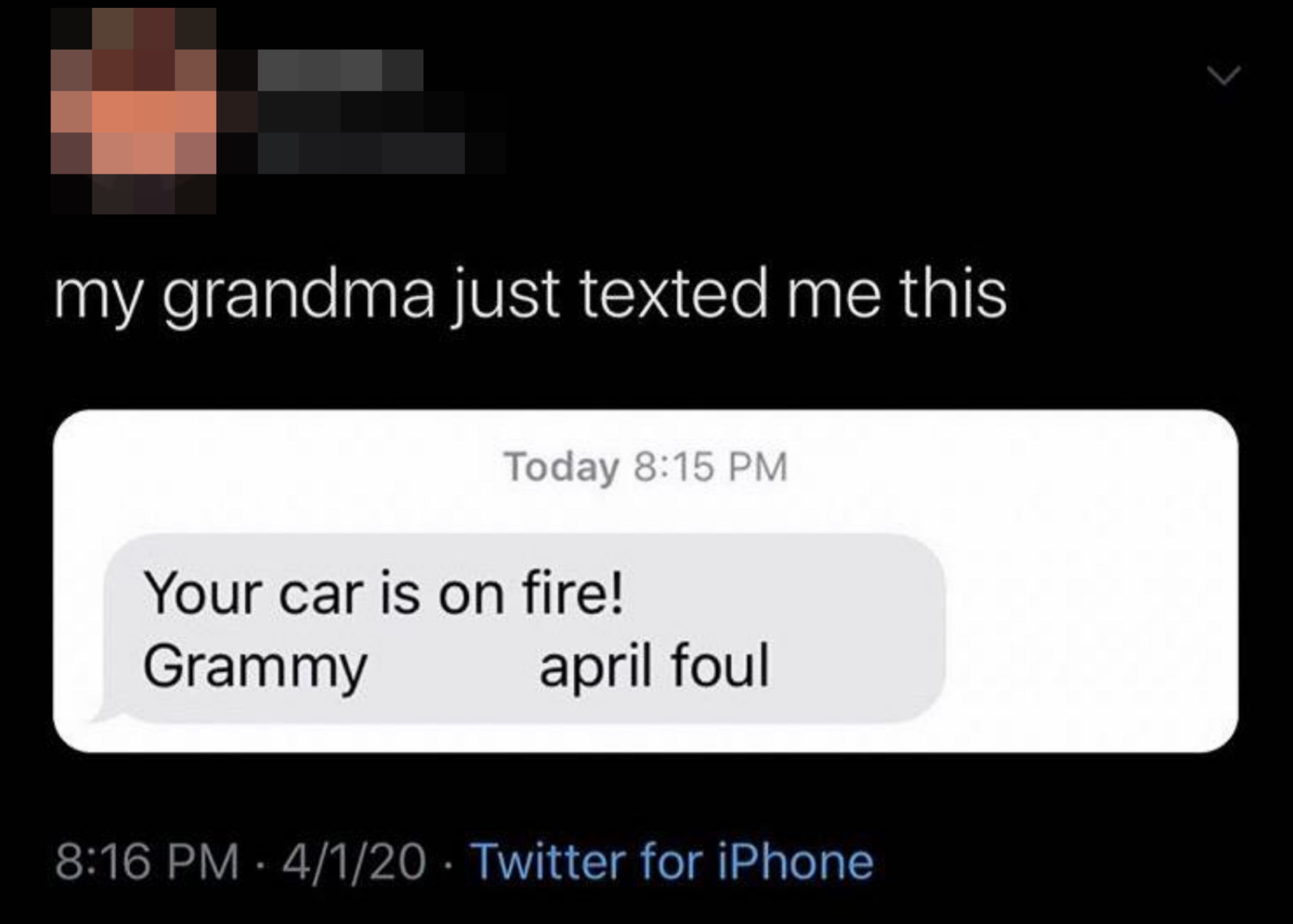 your car is on fire, april foul