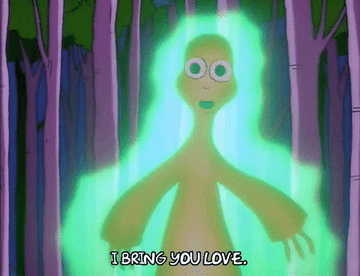alien cartoon saying i bring you love
