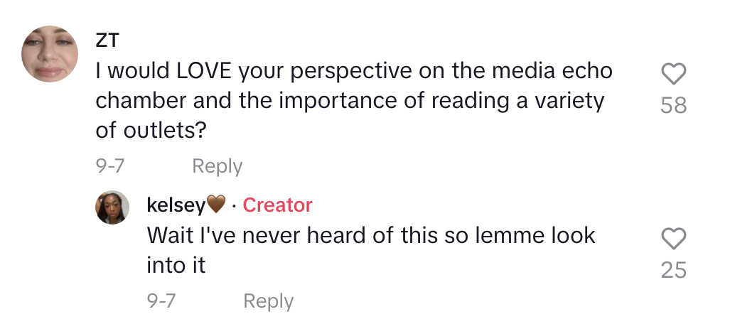 commenter asking how kelsey feels about the media echo chamber